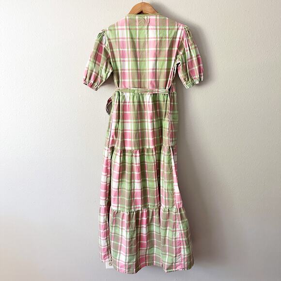 SZ Blockprints Emily Green/Pink Plaid Maxi Wrap Dress women’s size medium - Picture 7 of 11